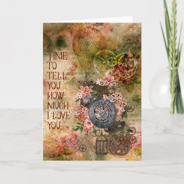 Steampunk Vintage Style Valentine Card - Blank (Front)