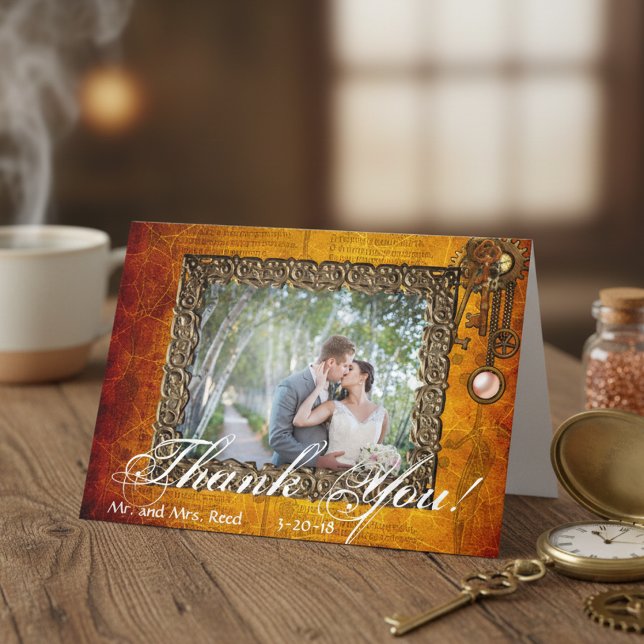 Steampunk Vintage Thank You Photo Wedding Card (Creator Uploaded)