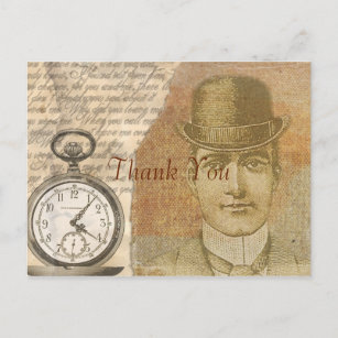 Steampunk Vintage Victorian Gentleman Thank You Postcard