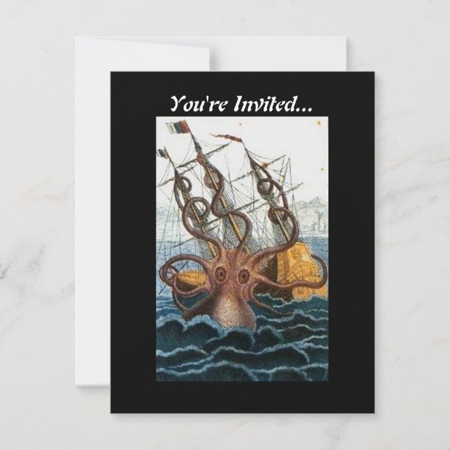 Steampunk Vintage Victorian | Kraken Giant Octopus Invitation (Front)