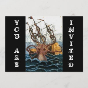 Steampunk Vintage Victorian   Kraken Octopus Invitation