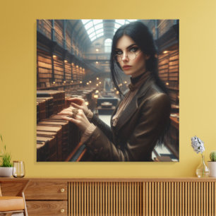 Steampunk Vintage Victorian Lady Librarian Canvas Print