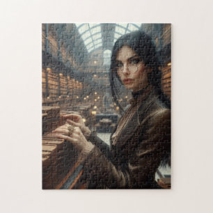 Steampunk Vintage Victorian Lady Librarian Jigsaw Puzzle