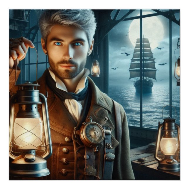 Steampunk Vintage Victorian Lighthouse Keeper Poster (Front)