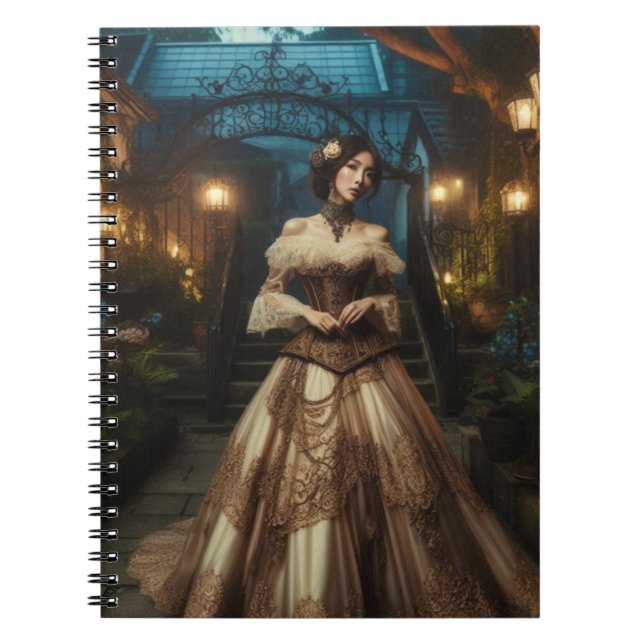 Steampunk Vintage Victorian Moonlight Lady Notebook (Front)