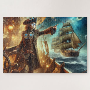 Steampunk Vintage Victorian Ocean Space Pirate Jigsaw Puzzle