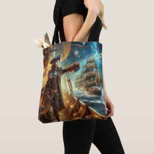Steampunk Vintage Victorian Ocean Space Pirate Tote Bag