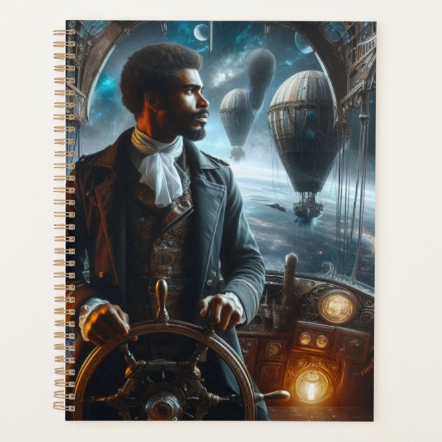 Steampunk Vintage Victorian Space Air Captain Planner (Front)