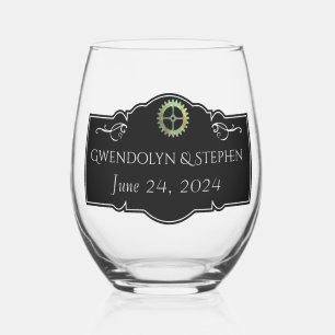 Steampunk Vintage Wedding Personalised Stemless Wine Glass
