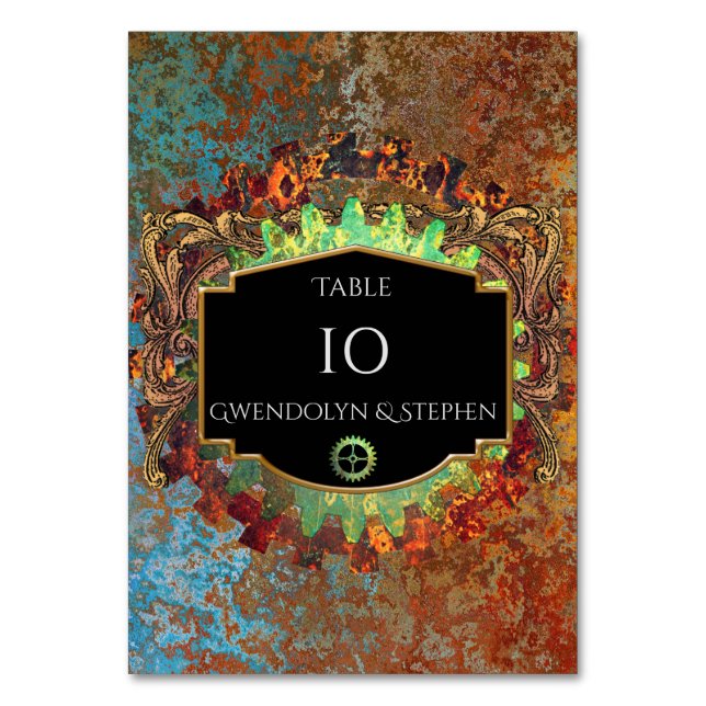 Steampunk Vintage Wedding Personalised Table Card (Front)