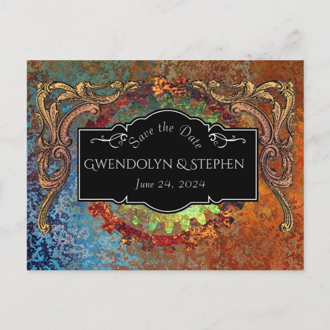 Steampunk Vintage Wedding "Save The Date"  Postcard (Front)