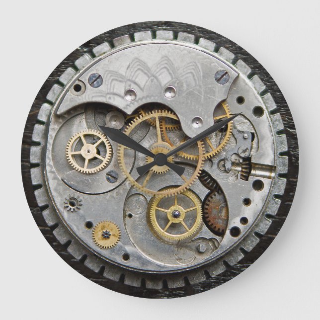 SteamPunk Wall Clock, Silver Clock, Acrylic Clock (Front)