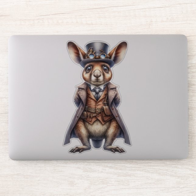 Steampunk Wallaby Transparent Sticker (Computer)