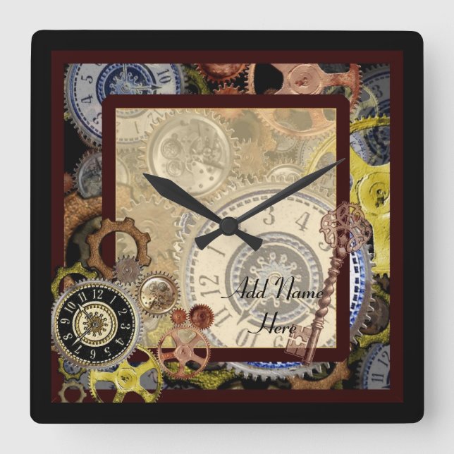 Steampunk wallclock square - add name customise (Front)