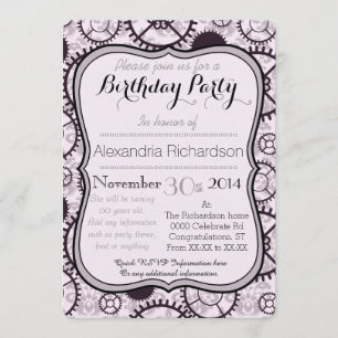 Steampunk watch gear and damask birthday party invitation