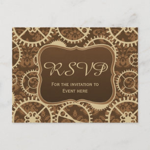 Steampunk watch gear and damask RSVP card
