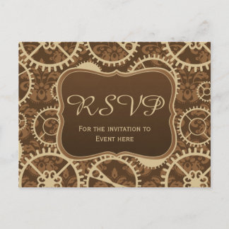 Steampunk watch gear and damask RSVP card