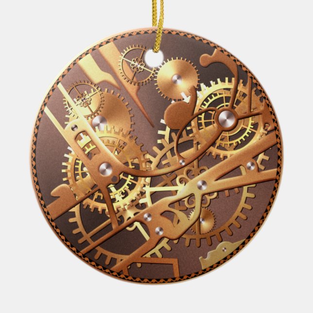 steampunk watch gears ceramic ornament (Front)