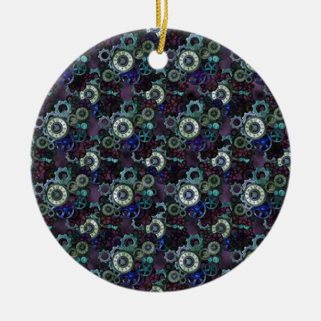 steampunk watch parts - purple print by LeahG Ceramic Ornament (Front)