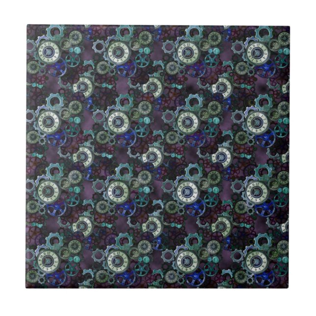 steampunk watch parts - purple print by LeahG Ceramic Tile (Front)
