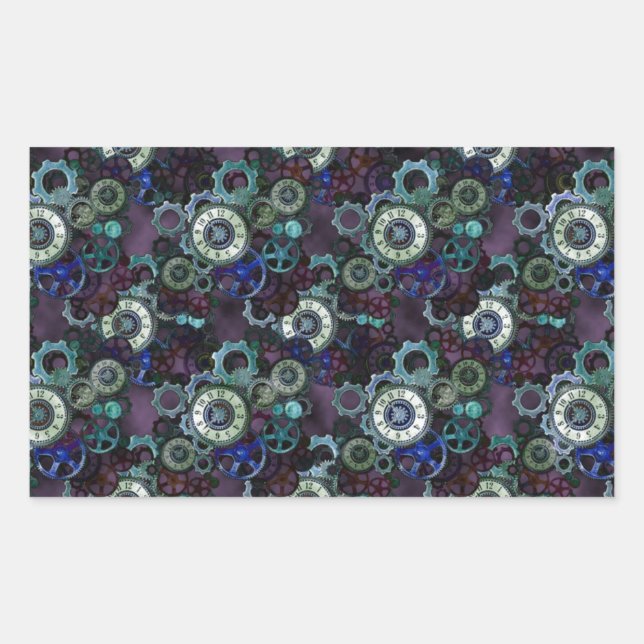 steampunk watch parts - purple print by LeahG Rectangular Sticker (Front)