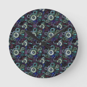 steampunk watch parts - purple print by LeahG Round Clock