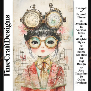 Steampunk Watercolor Asian Girl BH9 Decoupage Tissue Paper