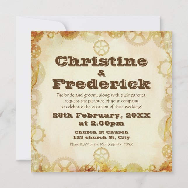 Steampunk Wedding,  5.25"x5.25" invitation (Front)