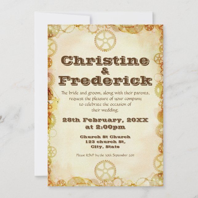 Steampunk Wedding,  5"x7" invitation (Front)