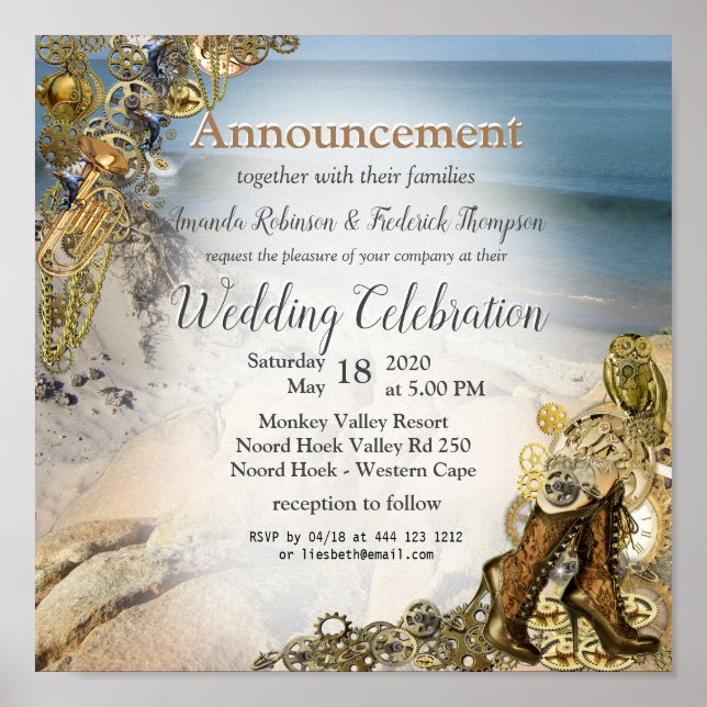 Steampunk Wedding by the Sea Announcement Poster (Front)