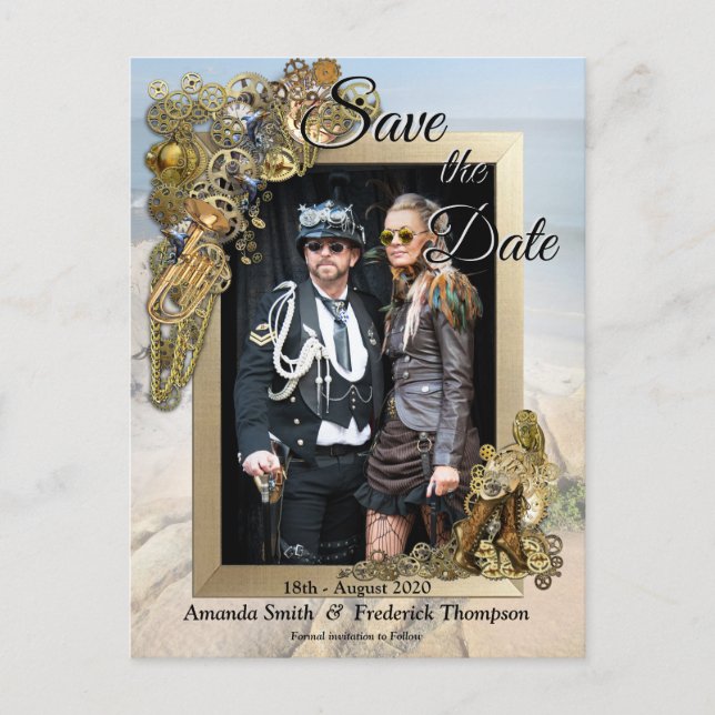 Steampunk Wedding by the Sea  Save the Date Announcement Postcard (Front)