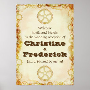 Steampunk Wedding, reception welcome poster