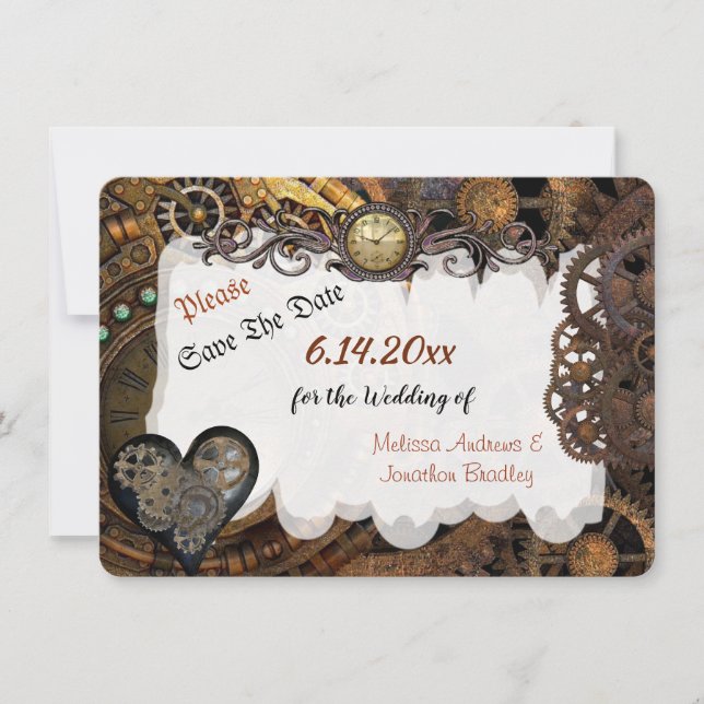 Steampunk Wedding Save the Date Holiday Card (Front)