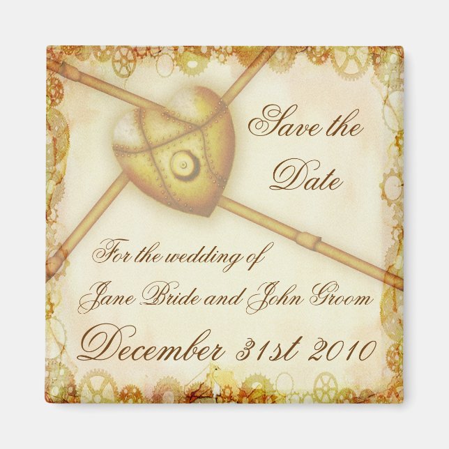 Steampunk Wedding, save the date magnet (Front)