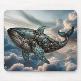 Steampunk Whale in Clouds Mouse Pad