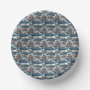 Steampunk whales and ships paper plate