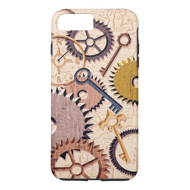 Steampunk Wheels, Gears, Keys, Old Map Oil Paint Case-Mate iPhone Case (Back)