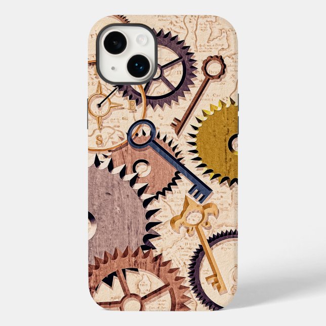 Steampunk Wheels, Gears, Keys, Old Map Oil Paint Case-Mate iPhone Case (Back)
