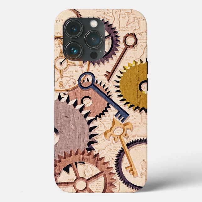 Steampunk Wheels, Gears, Keys, Old Map Oil Paint Case-Mate iPhone Case (Back)