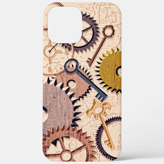 Steampunk Wheels, Gears, Keys, Old Map Oil Paint Case-Mate iPhone Case (Back)