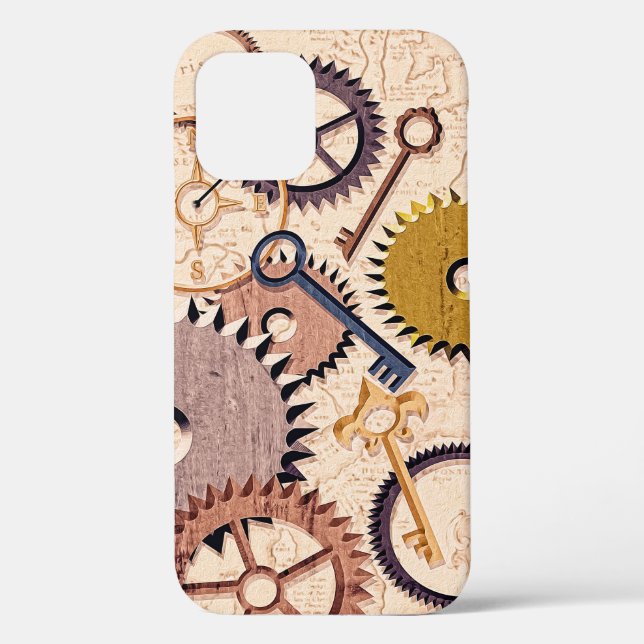Steampunk Wheels, Gears, Keys, Old Map Oil Paint Case-Mate iPhone Case (Back)