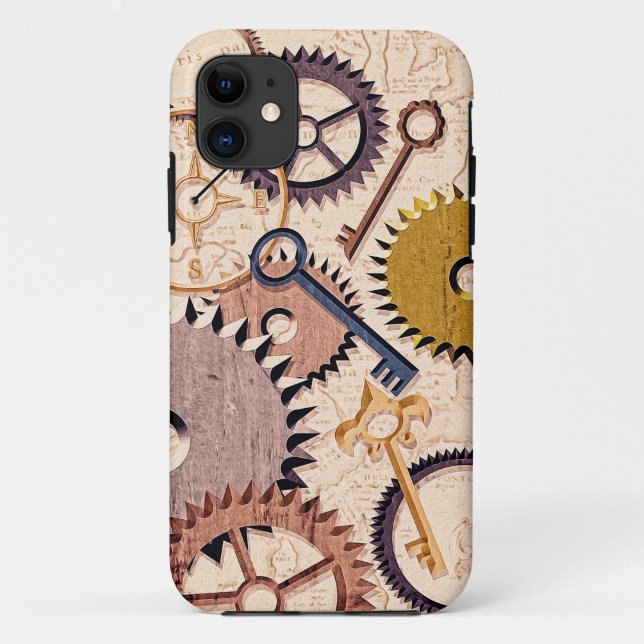 Steampunk Wheels, Gears, Keys, Old Map Oil Paint Case-Mate iPhone Case (Back)