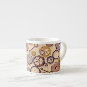 Steampunk Wheels, Gears, Keys, Old Map Oil Paint Espresso Cup