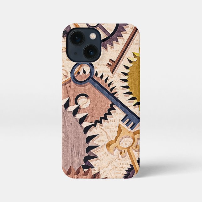 Steampunk Wheels, Gears, Keys, Old Map Oil Paint iPhone Case (Back)