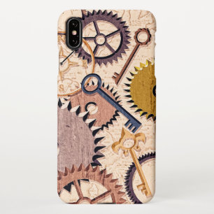 Steampunk Wheels, Gears, Keys, Old Map Oil Paint iPhone Case