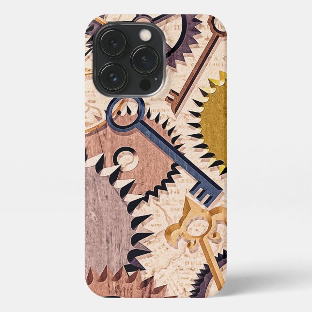 Steampunk Wheels, Gears, Keys, Old Map Oil Paint iPhone Case (Back)