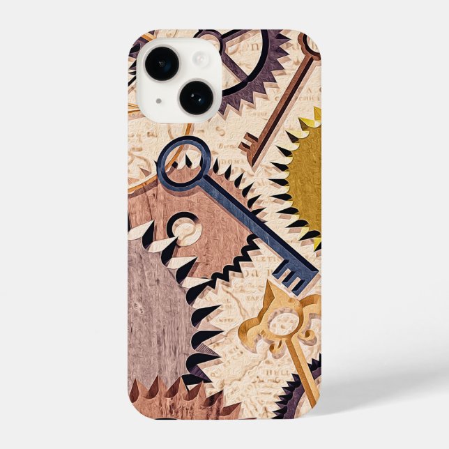 Steampunk Wheels, Gears, Keys, Old Map Oil Paint iPhone Case (Back)