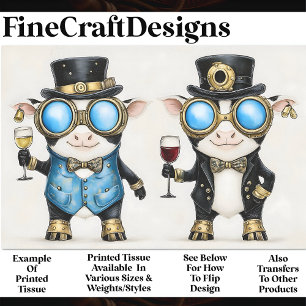 Steampunk Whimsy Cows With Wine AM8 Decoupage Tissue Paper