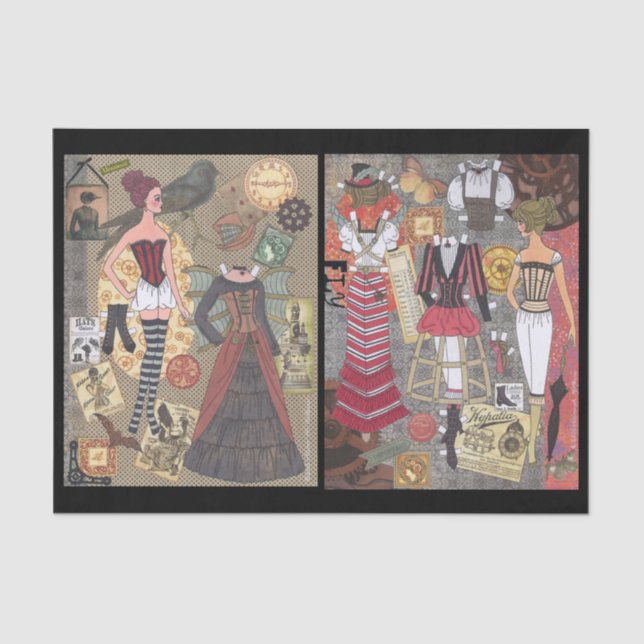 Steampunk Whimsy Paper Doll Art Tissue Paper (Front)