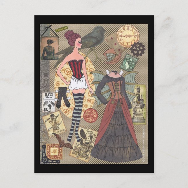 Steampunk Whimsy Paper Doll Postcard (Front)